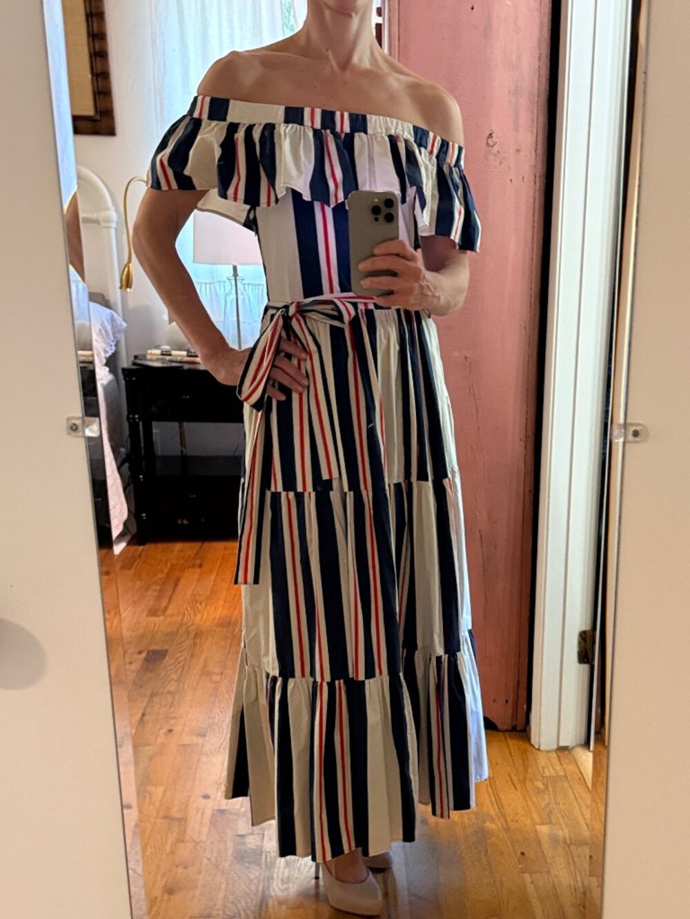 La Double J Blue Yacht Off-the-shoulder Tiered Maxi Dress. NWT - Picture 1 of 10
